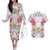 Hawaii Palaka Couples Matching Off The Shoulder Long Sleeve Dress and Hawaiian Shirt White Tribal Pattern With Tropical Flowers - Polynesian Pride