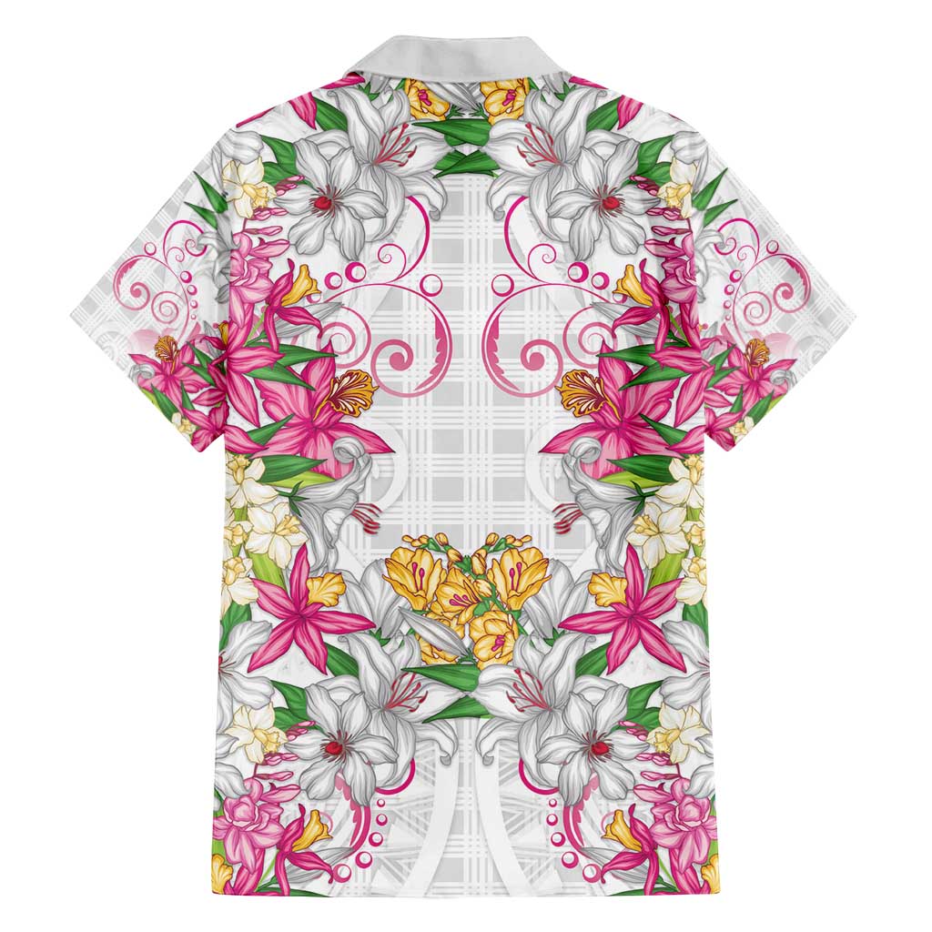 Hawaii Palaka Family Matching Long Sleeve Bodycon Dress and Hawaiian Shirt White Tribal Pattern With Tropical Flowers LT05 - Polynesian Pride
