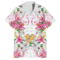 Hawaii Palaka Family Matching Off The Shoulder Long Sleeve Dress and Hawaiian Shirt White Tribal Pattern With Tropical Flowers - Polynesian Pride