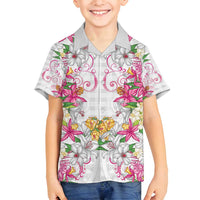 Hawaii Palaka Family Matching Off Shoulder Short Dress and Hawaiian Shirt White Tribal Pattern With Tropical Flowers - Polynesian Pride