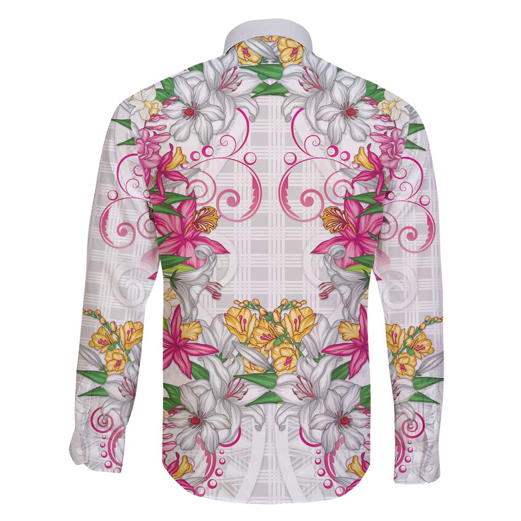Hawaii Palaka Family Matching Short Sleeve Bodycon Dress and Hawaiian Shirt White Tribal Pattern With Tropical Flowers LT05 - Polynesian Pride