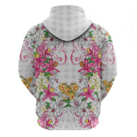 Hawaii Palaka Hoodie White Tribal Pattern With Tropical Flowers - Polynesian Pride