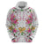 Hawaii Palaka Hoodie White Tribal Pattern With Tropical Flowers - Polynesian Pride