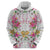 Hawaii Palaka Hoodie White Tribal Pattern With Tropical Flowers - Polynesian Pride