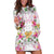 Hawaii Palaka Hoodie Dress White Tribal Pattern With Tropical Flowers - Polynesian Pride