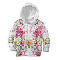 Hawaii Palaka Kid Hoodie White Tribal Pattern With Tropical Flowers - Polynesian Pride