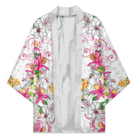Hawaii Palaka Kimono White Tribal Pattern With Tropical Flowers - Polynesian Pride