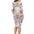 Hawaii Palaka Long Sleeve Bodycon Dress White Tribal Pattern With Tropical Flowers - Polynesian Pride