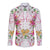 Hawaii Palaka Long Sleeve Button Shirt White Tribal Pattern With Tropical Flowers - Polynesian Pride