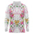 Hawaii Palaka Long Sleeve Polo Shirt White Tribal Pattern With Tropical Flowers - Polynesian Pride