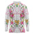 Hawaii Palaka Long Sleeve Polo Shirt White Tribal Pattern With Tropical Flowers - Polynesian Pride