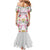 Hawaii Palaka Mermaid Dress White Tribal Pattern With Tropical Flowers - Polynesian Pride