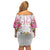 Hawaii Palaka Off Shoulder Short Dress White Tribal Pattern With Tropical Flowers - Polynesian Pride