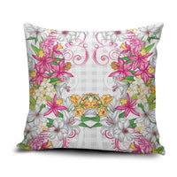 Hawaii Palaka Pillow Cover White Tribal Pattern With Tropical Flowers - Polynesian Pride