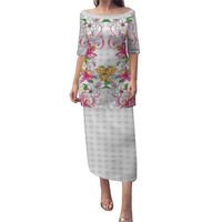 Hawaii Palaka Puletasi White Tribal Pattern With Tropical Flowers - Polynesian Pride