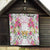 Hawaii Palaka Quilt White Tribal Pattern With Tropical Flowers - Polynesian Pride