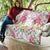 Hawaii Palaka Quilt White Tribal Pattern With Tropical Flowers - Polynesian Pride