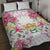 Hawaii Palaka Quilt Bed Set White Tribal Pattern With Tropical Flowers - Polynesian Pride