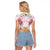 Hawaii Palaka Raglan Cropped T Shirt White Tribal Pattern With Tropical Flowers - Polynesian Pride