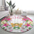 Hawaii Palaka Round Carpet White Tribal Pattern With Tropical Flowers - Polynesian Pride