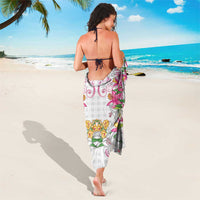 Hawaii Palaka Sarong White Tribal Pattern With Tropical Flowers - Polynesian Pride