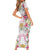 Hawaii Palaka Short Sleeve Bodycon Dress White Tribal Pattern With Tropical Flowers - Polynesian Pride