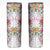 Hawaii Palaka Skinny Tumbler White Tribal Pattern With Tropical Flowers - Polynesian Pride