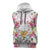 Hawaii Palaka Sleeveless Hoodie White Tribal Pattern With Tropical Flowers - Polynesian Pride