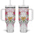 Hawaii Palaka Tumbler With Handle White Tribal Pattern With Tropical Flowers - Polynesian Pride