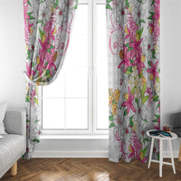 Hawaii Palaka Window Curtain White Tribal Pattern With Tropical Flowers - Polynesian Pride