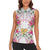 Hawaii Palaka Women Sleeveless Polo Shirt White Tribal Pattern With Tropical Flowers - Polynesian Pride