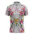 Hawaii Palaka Zipper Polo Shirt White Tribal Pattern With Tropical Flowers - Polynesian Pride