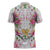 Hawaii Palaka Zipper Polo Shirt White Tribal Pattern With Tropical Flowers - Polynesian Pride