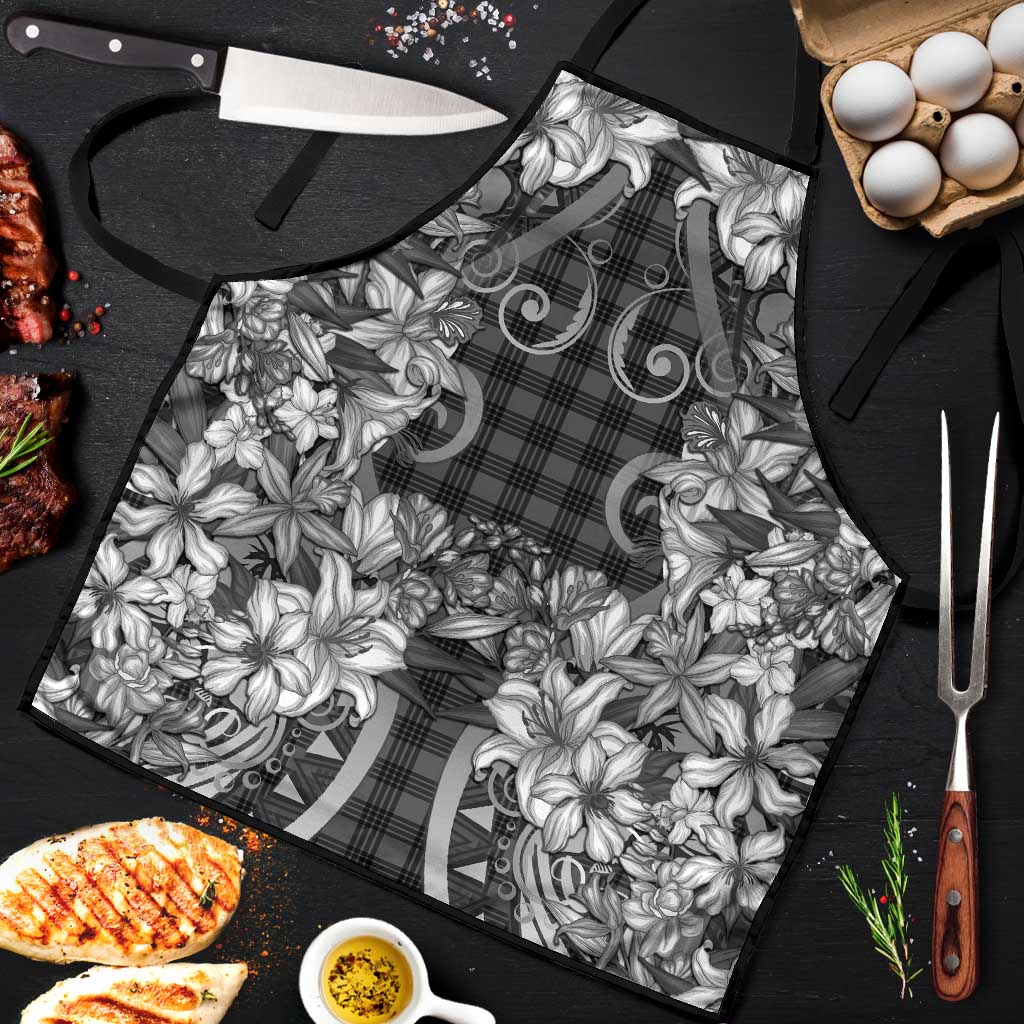 Hawaii Palaka Apron Black Tribal Pattern With Tropical Flowers - Polynesian Pride