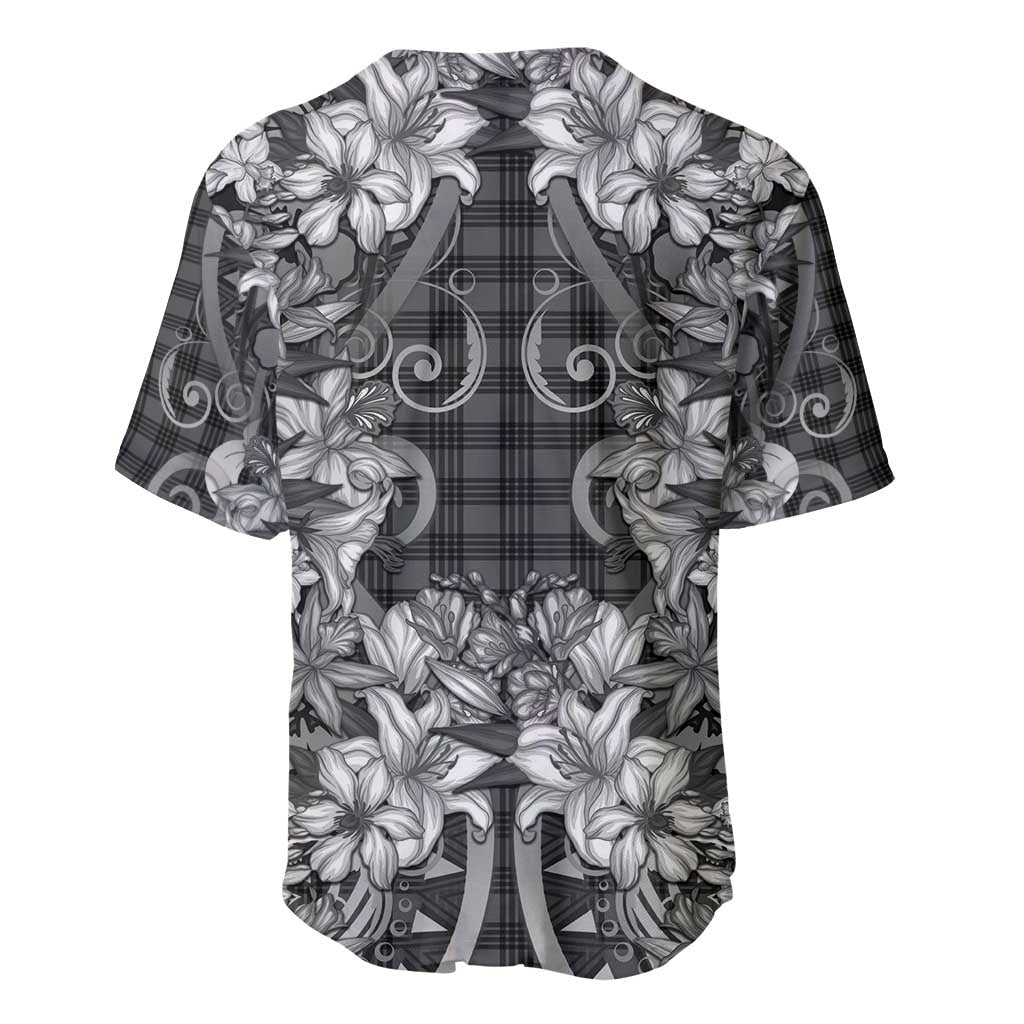 Hawaii Palaka Baseball Jersey Black Tribal Pattern With Tropical Flowers - Polynesian Pride