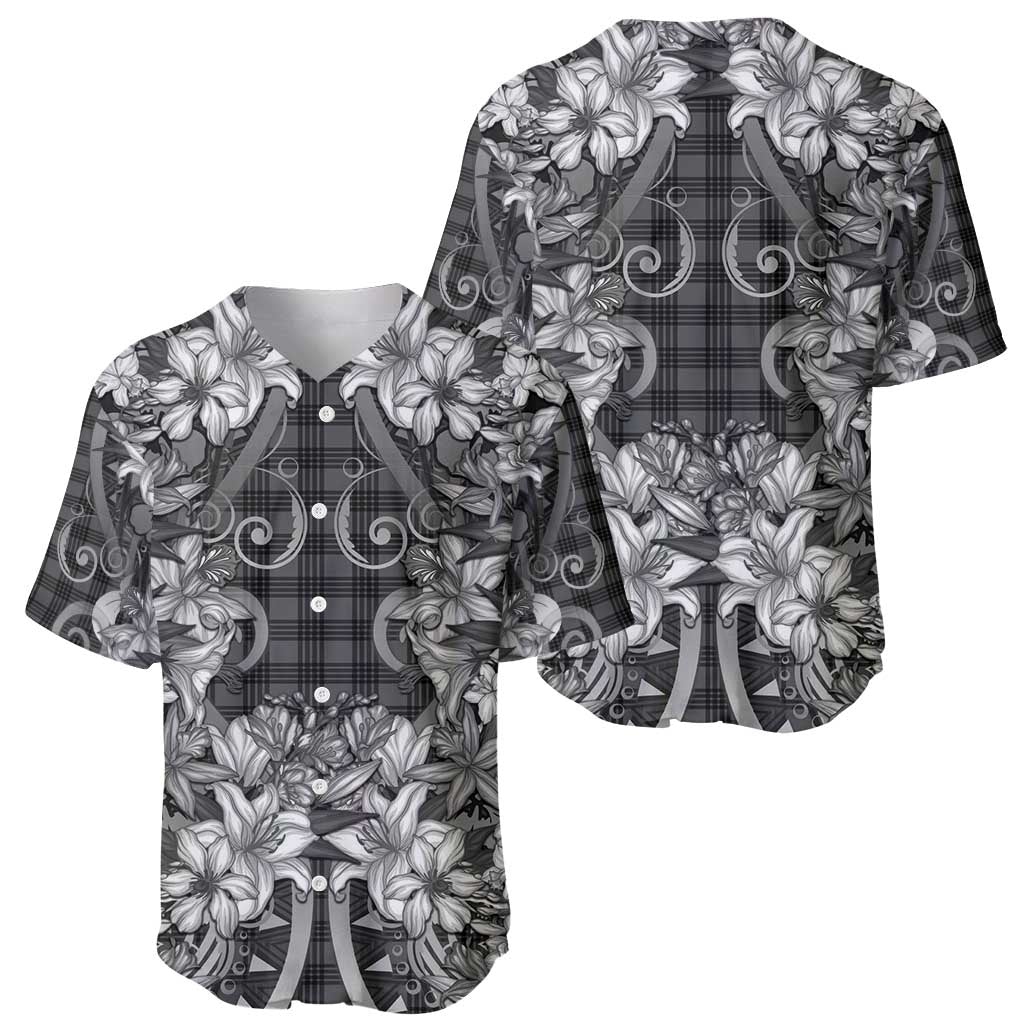 Hawaii Palaka Baseball Jersey Black Tribal Pattern With Tropical Flowers - Polynesian Pride