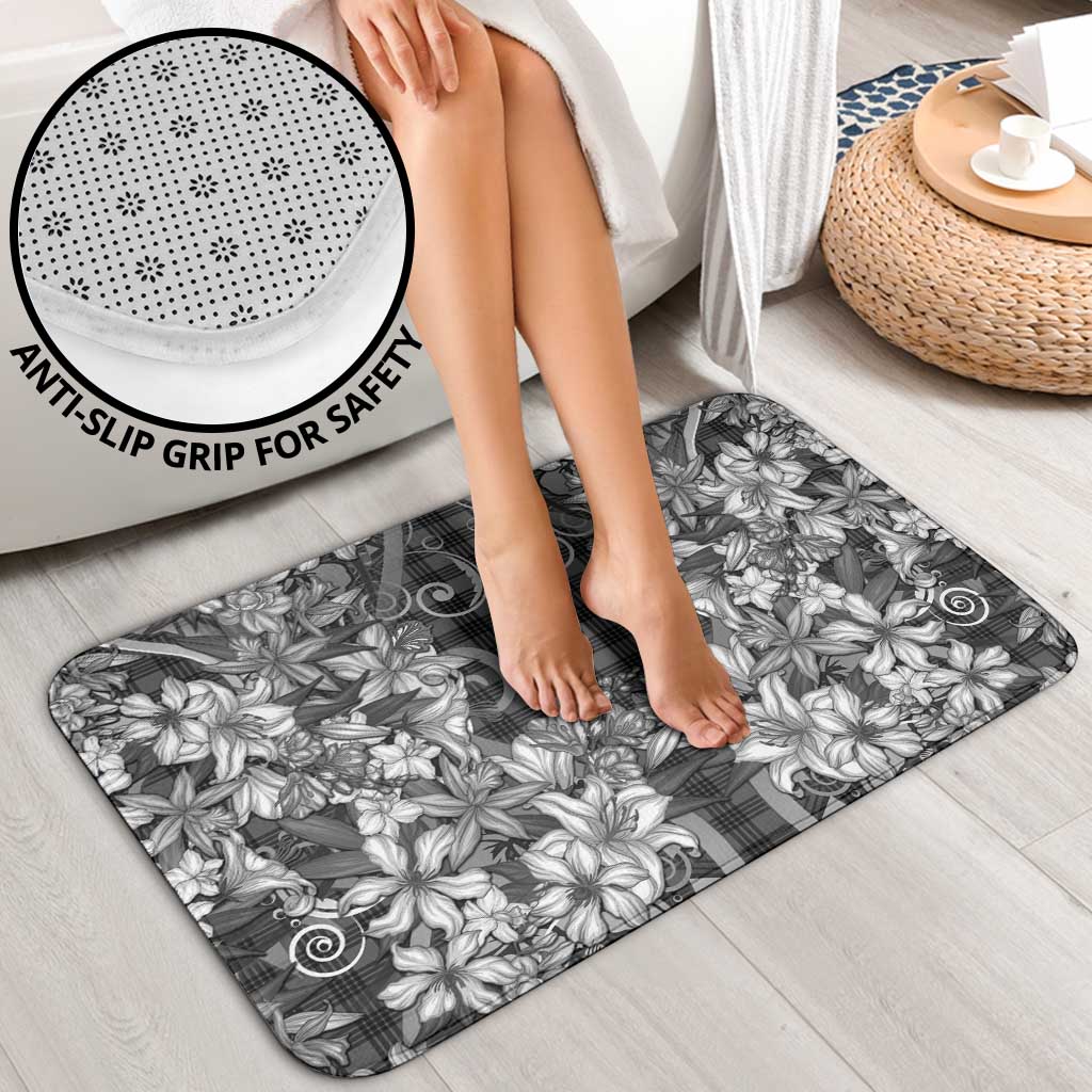 Hawaii Palaka Bathroom Set Black Tribal Pattern With Tropical Flowers - Polynesian Pride