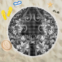 Hawaii Palaka Beach Blanket Black Tribal Pattern With Tropical Flowers - Polynesian Pride