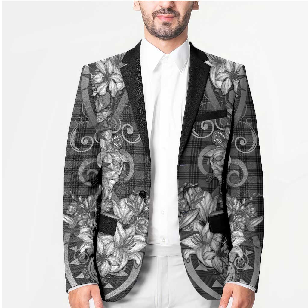 Hawaii Palaka Blazer Black Tribal Pattern With Tropical Flowers - Polynesian Pride