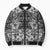 Hawaii Palaka Bomber Puffer Jacket Black Tribal Pattern With Tropical Flowers - Polynesian Pride