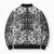 Hawaii Palaka Bomber Puffer Jacket Black Tribal Pattern With Tropical Flowers - Polynesian Pride
