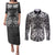Hawaii Palaka Couples Matching Puletasi and Long Sleeve Button Shirt Black Tribal Pattern With Tropical Flowers - Polynesian Pride