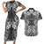Hawaii Palaka Couples Matching Short Sleeve Bodycon Dress and Hawaiian Shirt Black Tribal Pattern With Tropical Flowers - Polynesian Pride