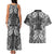 Hawaii Palaka Couples Matching Tank Maxi Dress and Hawaiian Shirt Black Tribal Pattern With Tropical Flowers - Polynesian Pride