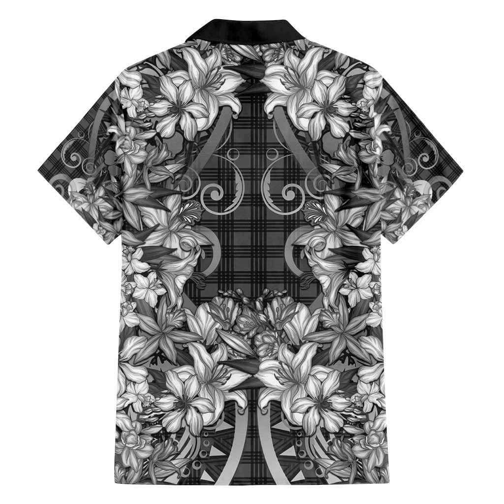 Hawaii Palaka Family Matching Long Sleeve Bodycon Dress and Hawaiian Shirt Black Tribal Pattern With Tropical Flowers LT05 - Polynesian Pride