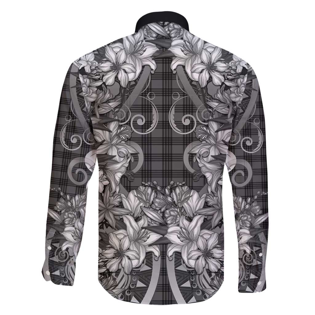 Hawaii Palaka Family Matching Long Sleeve Bodycon Dress and Hawaiian Shirt Black Tribal Pattern With Tropical Flowers LT05 - Polynesian Pride