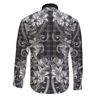 Hawaii Palaka Family Matching Long Sleeve Bodycon Dress and Hawaiian Shirt Black Tribal Pattern With Tropical Flowers LT05 - Polynesian Pride