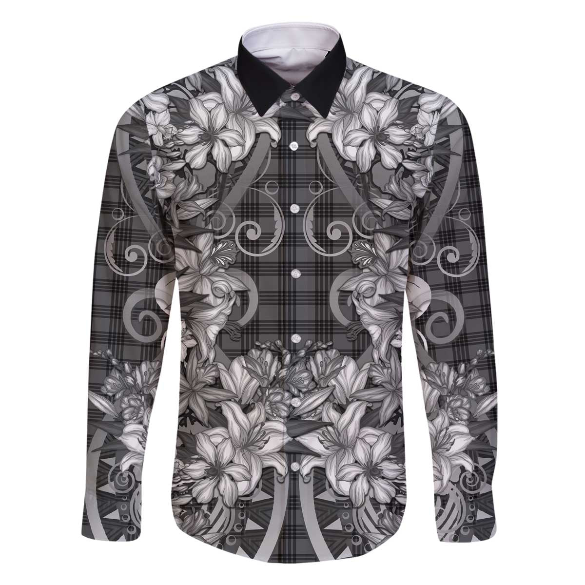 Hawaii Palaka Family Matching Off The Shoulder Long Sleeve Dress and Hawaiian Shirt Black Tribal Pattern With Tropical Flowers - Polynesian Pride