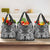 Hawaii Palaka Grocery Bag Black Tribal Pattern With Tropical Flowers - Polynesian Pride