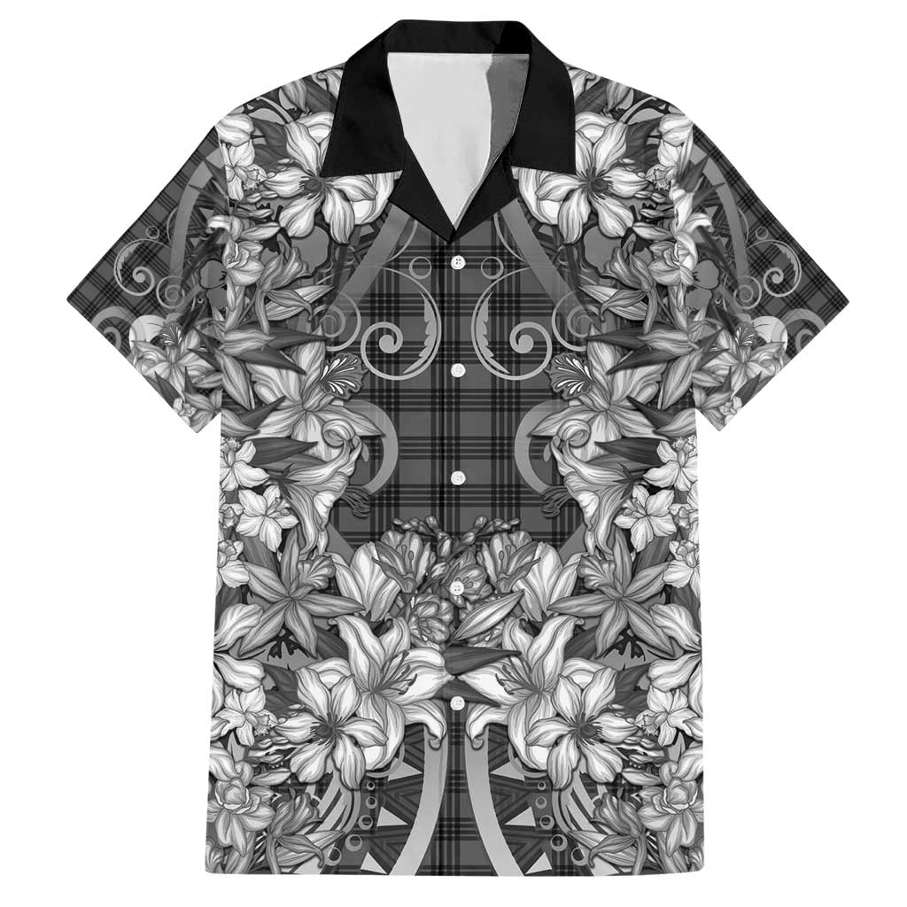 Hawaii Palaka Hawaiian Shirt Black Tribal Pattern With Tropical Flowers - Polynesian Pride